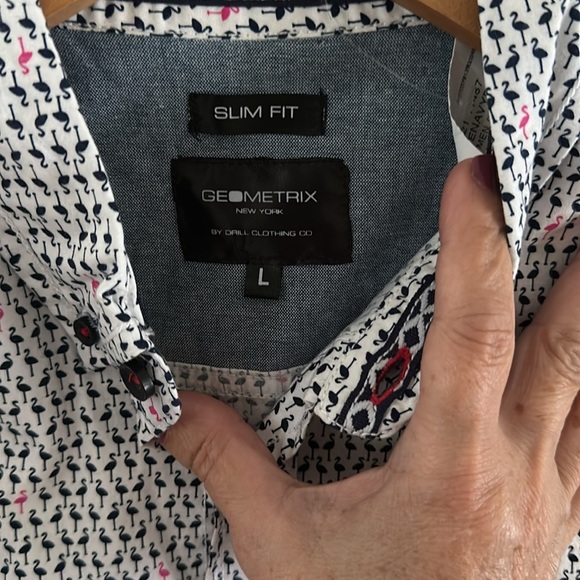 New! Geometrix Short Sleeves Flamingo 🦩 Print Button Down Shirt sz Large - Picture 4 of 11